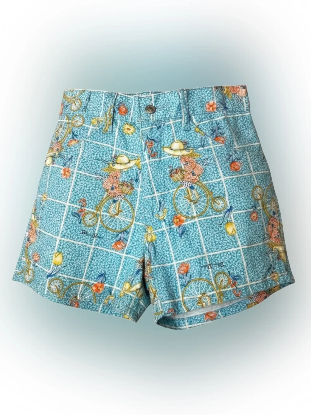 Vintage 70’s High Rise Shorts Hollie Hobbie Style Bicycle Print XS